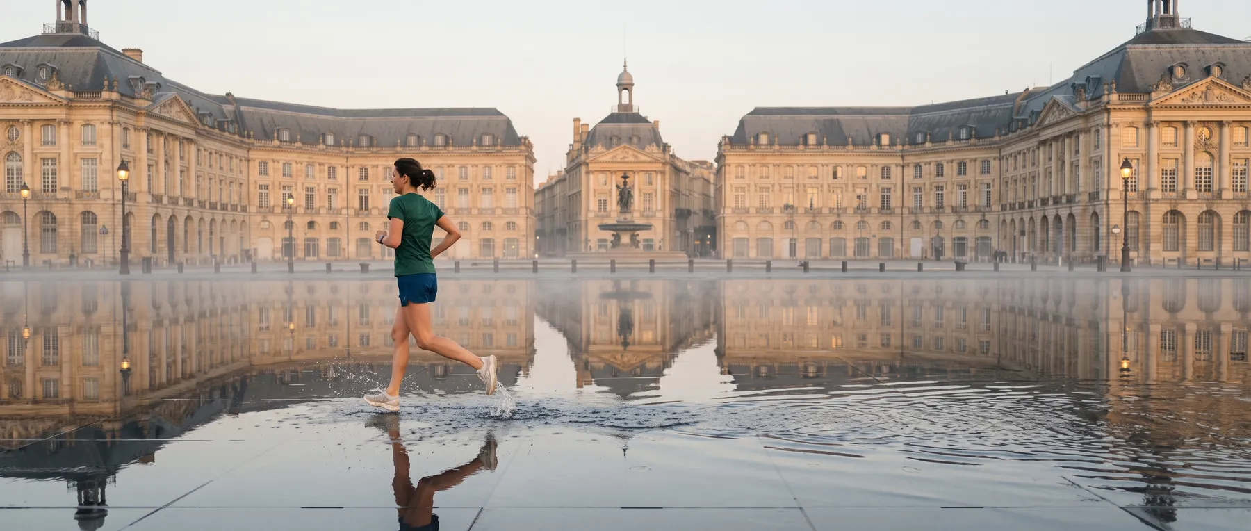 Coureur sur les quais de Bordeaux au petit matin